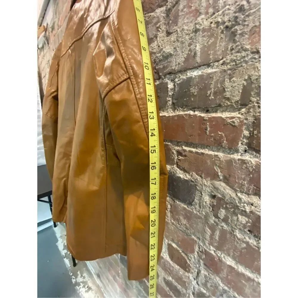 Genuine Leather Vintage 1970s Faux Fur Removable Liner Carmel Jacket • SIZE 40 - Picture 15 of 16
